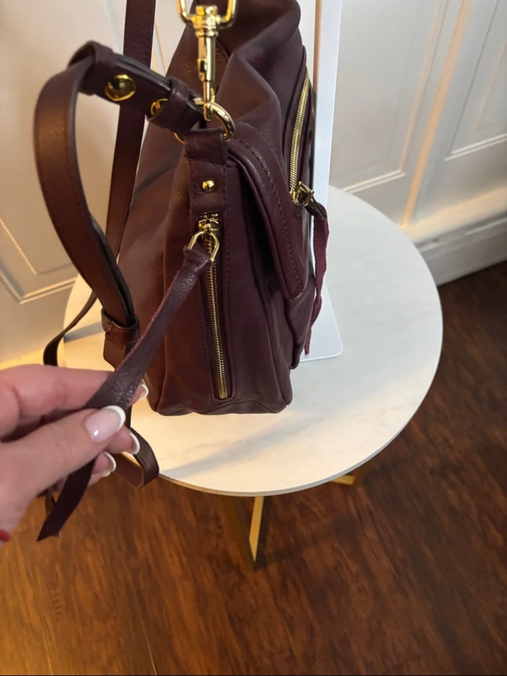 Aimee Kestenberg Pebble Leather Shoulder Bag in Burgundy with Gold Hardware - Picture 7 of 16